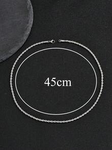 1件極簡時尚嘻哈不鏽鋼項鍊，男士百搭扭繩鏈條項鍊飾品 - 銀色 - 查看 11