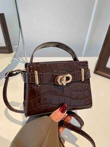 New Crocodile Pattern Clasp Small Square Bag Niche Design Fashion Handbag Crossbody Bag Top Handle Commuting Bag Shoulder Bag Crossbody Bag - Multicolor - View 3
