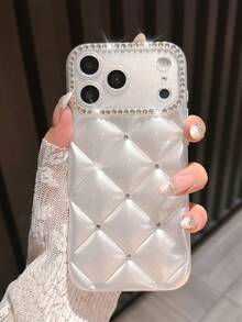 Pearl White Rhinestone Decorated Full Coverage Shockproof Apple Case, Suitable For IPhone 17 Pro Max/17 Pro/17/16 Pro Max/16/16 Pro/16 Plus/15/15 Pro Max/15 Pro/15 Plus/13/14/14 Pro Max/14 Pro/13 Pro Max, Luxurious - Premium Pearl White - View 3