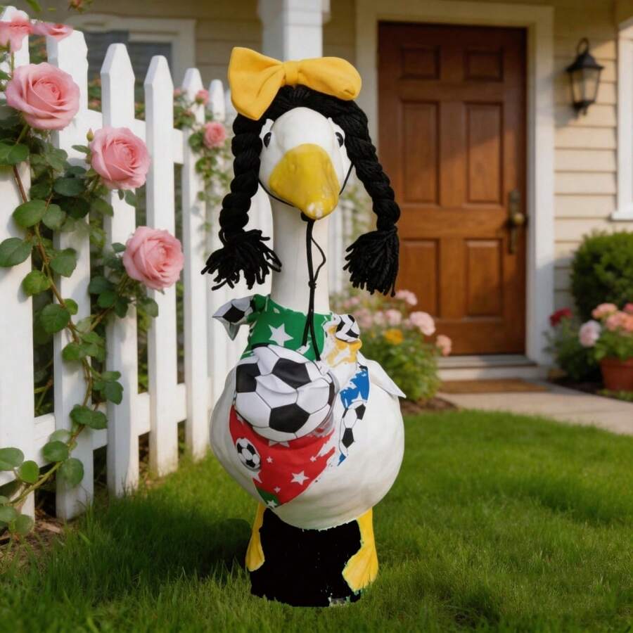 Sports Themed Porch Goose Outfit Creative Soccer Star Print Bandana And Wig Headband Set For Patio Yard Lawn Decor - Black - View 1