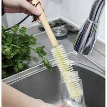 Natural Bristle Bottle Brush,Long Wooden Handle - B - View 3
