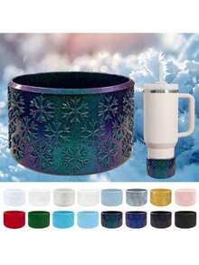 Cup Sleeve And Coaster, Insulated Cup With Snowflake Pattern, Non-Slip Silicone Cup Base, Outdoor Travel Accessory - Multicolor - View 3