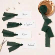 3 Rolls Champagne Chiffon Ribbon, 1.57" X 16.4 Yards - Soft, Fringed Fabric Suitable For Gift Wrapping, Wedding Decor, Bouquets And DIY Crafts, Perfect For Bridal Bouquets And Wedding Invitations, Gift Wrapping Ribbon | Holiday Ribbon | Soft Texture Ribbon, Gift Box Decoration Bows - Dark Green - View 8