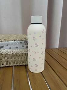 500ml/16.9oz 不鏽鋼迷你花卉圖案馬克杯，便攜保溫水壺附橡膠塗層，適合居家與戶外運動，完美的返校季禮物送給家人與朋友 - 黑小花 - 查看 9