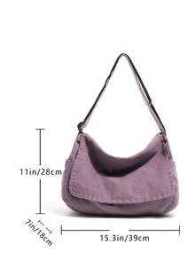 Minimalist Solid Color Versatile Thick Canvas Fabric Crossbody Bag Shoulder Bag Zipper Closure Adjustable Strap - Purple - View 4