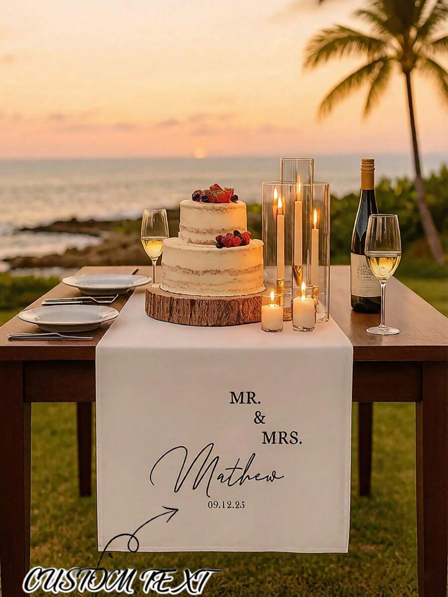 Customized Wedding Welcome Banner, Wedding Tablecloth, Personalized Linen Striped Bar Event Sign, Bar Event Banner, Customizable Name