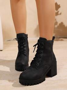 European And American Minimalist Fashion Autumn/Winter New Western High Heel Ankle Boots, Metal Belt, Rhinestone Buckle Decoration, Chunky Heel, Thick Sole, Boots, Multiple Color Options, Simple Versatile Fashion Design Naked Boots, Motorcycle Boots, Riding Boots, Black - Black - View 5