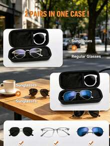 Double Compartment EVA Eyeglass Case, Portable Hard Shell Fashion Eyewear Storage Box With Hook, Waterproof Oxford Cloth Glasses Protective Case, Suitable For Travel, Outdoor, Hiking, Unisex - Multicolor - View 4