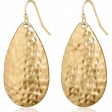 TUANZISP 1 par de pendientes de lágrima martillados para mujer - Pendientes colgantes de declaración bohemios, elegantes colgantes de lágrima texturizados en tono dorado - Dorado - Ver 10