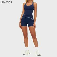 GIAFIRE 2026 新款女款 2 件式運動套裝,緊身瑜伽背心,快乾高腰提臀收腹皮拉提跑步健身刷毛寬腿褲,戶外休閒舒適 - 藏青色 - 查看 3