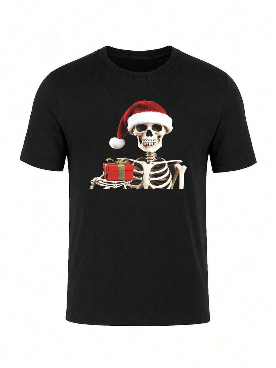 Men Small Graphic Print T-Shirt Cotton Casual Tee - 黑色 - 查看 1