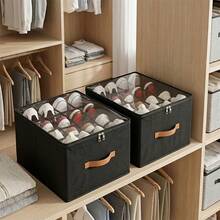 2pcs Closet Shoe Storage Set, Includes 1 Large Shoe Storage Box With Clear Lid And Reinforced Handle, 1 Foldable Storage Box For Boots, High Heels, Sneakers, Flats, Perfect Home Organization Solution - View 14
