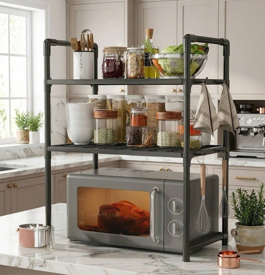 3-Tier Microwave Shelf For Kitchen, Microwave Storage And Organization, Spice And Dish Organizer, Modern Kitchen Decor, Kitchen Storage Rack, Oven Shelf - A - View 1