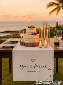 Customized Wedding Welcome Banner, Wedding Tablecloth, Personalized Linen Striped Bar Event Sign, Bar Event Banner, Customizable Name - Multicolor - View 3