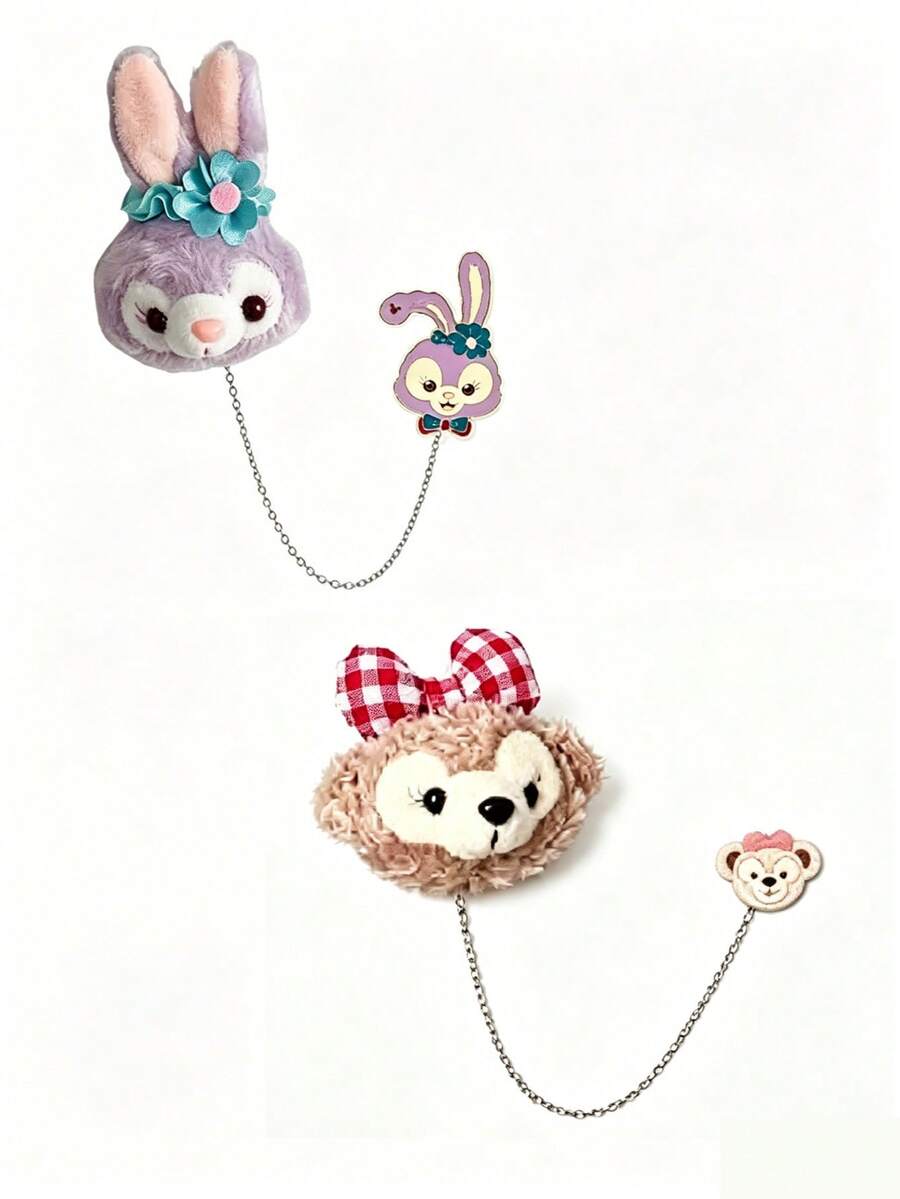 1件裝 Disney 新款可愛毛絨鏈條胸針 Stitch Shelly Lina Bell 卡通毛絨娃娃胸針別針配件 - 多款 - 查看 1