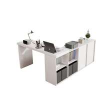 Corner Table, Tabletop Swivels 360° - Can Be Set Up In An L-Shape Or Straight Configuration, MDF, Tabletop And Legs Reinforced By 4 Cm, With 4 Compartments, 4 Drawers, Flexible Setup, Desk, Computer Desk - 白色 - 查看 9