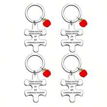 4pcs Unisex THANK YOU FOR BEING Puzzle Apple Keychain Thanksgiving Gift Pendant - Multicolor - View 5