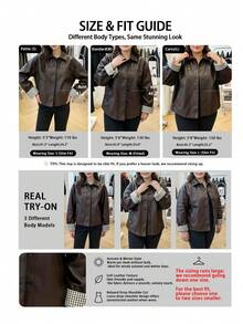 Chaqueta de cuello de piel sintética con parches de cuadros en estilo casual y holgado - Café integral - Ver 4