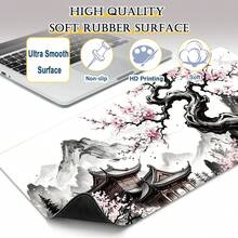 特大號櫻花樹風景設計滑鼠墊 – XL 遊戲滑鼠墊，防滑橡膠底座，可水洗表面 – 平滑鍵盤與滑鼠墊，適用於居家、辦公室（中國水墨畫） - 查看 5