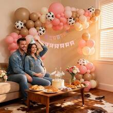 133Pcs Pink Cow Balloon Arch Kit With Brown Sand White Nude Pastel Pink Brown Cow Print Balloons For My First Rodeo Farm Babyshower Bridal Shower Anniversary Graduation Wedding Birthday Party Decorations - Style 1 - View 4