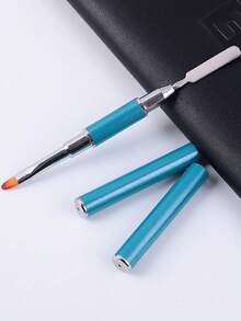 2-In-1 Multifunctional Nail Art Pen Dual-Head UV Gel Brush With Scraper, Portable Gold Metal Handle Nail Art Tool For Home And Salon - Blue - View 1