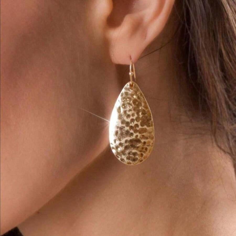 TUANZISP 1 par de pendientes de lágrima martillados para mujer - Pendientes colgantes de declaración bohemios, elegantes colgantes de lágrima texturizados en tono dorado - Dorado - Ver 1