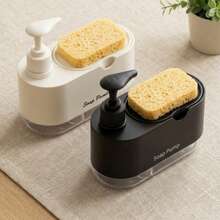 Built-In Sponge Holder Kitchen Dish Soap Dispenser - Rotatable Nozzle Countertop Manual Sink Storage Box - Leak-Proof Dish Soap Pump With Sponge Holder - Hand Soap Pump - Transparent Plastic Bathroom Accessory Set (Includes 1 Sponge) - Regular Model - View 7