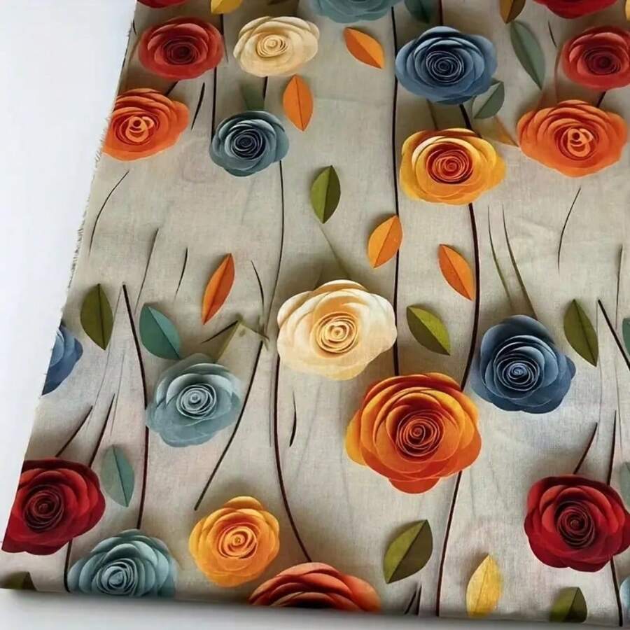 Kain Katun 100% Motif Bunga Mekar 3D | Pola Cetak Bunga Aneka Warna, Sudah Dipotong untuk Menjahit & Merajut Sendiri | Dapat Dicuci dengan Mesin, Kerajinan & Dekorasi Rumah, Kain untuk Menjahit - bawaan - View 1