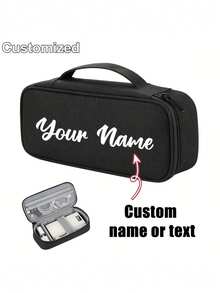 Customizable Name Or Text Personalized Storage Bag, Electronic Organizer Bag With Cable Management Compartment And Zipper Pocket, Portable, Suitable For Chargers - Multicolor - View 12