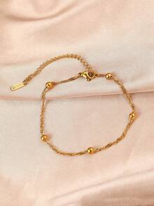 1pc Thin Chain Bracelet, Versatile All-Match Fine Bracelet Style With Scattered 3D Gold Bead Decor, Lazy European & American Luxury Elegant Style, Vintage Gold Color, Suitable For Yellow Skin Tone Women, Beach Vacation, Commute, Office, Date, Qixi Festival, New Year's Eve, Anniversary Gift Accessory - Bracelet - View 5