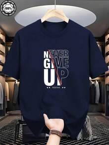 2025New Summer Collection Of Plus-Size Men's Clothing With Stylish Lettering And Inspirational Designs'Never Give Up,Positive And Uplifting' And - 黑色 - 查看 6
