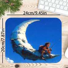 Little Boy Fishing On Crescent Moon Large Vanity Mat, Blue Sky Clouds Stars Fantasy Oil Painting Print Non-Slip Rubber Extended Mouse Pad, Waterproof Long Keyboard Mat, Suitable For Makeup Table, Office Desk Decoration - View 6