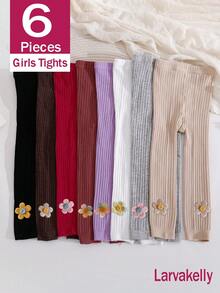 3 Pairs Sweet Cute Floral Decor Ribbed Tight Leggings For Baby Girls, Versatile All-Season Base Layer Tights For Daily Wear - Multicolor - View 17