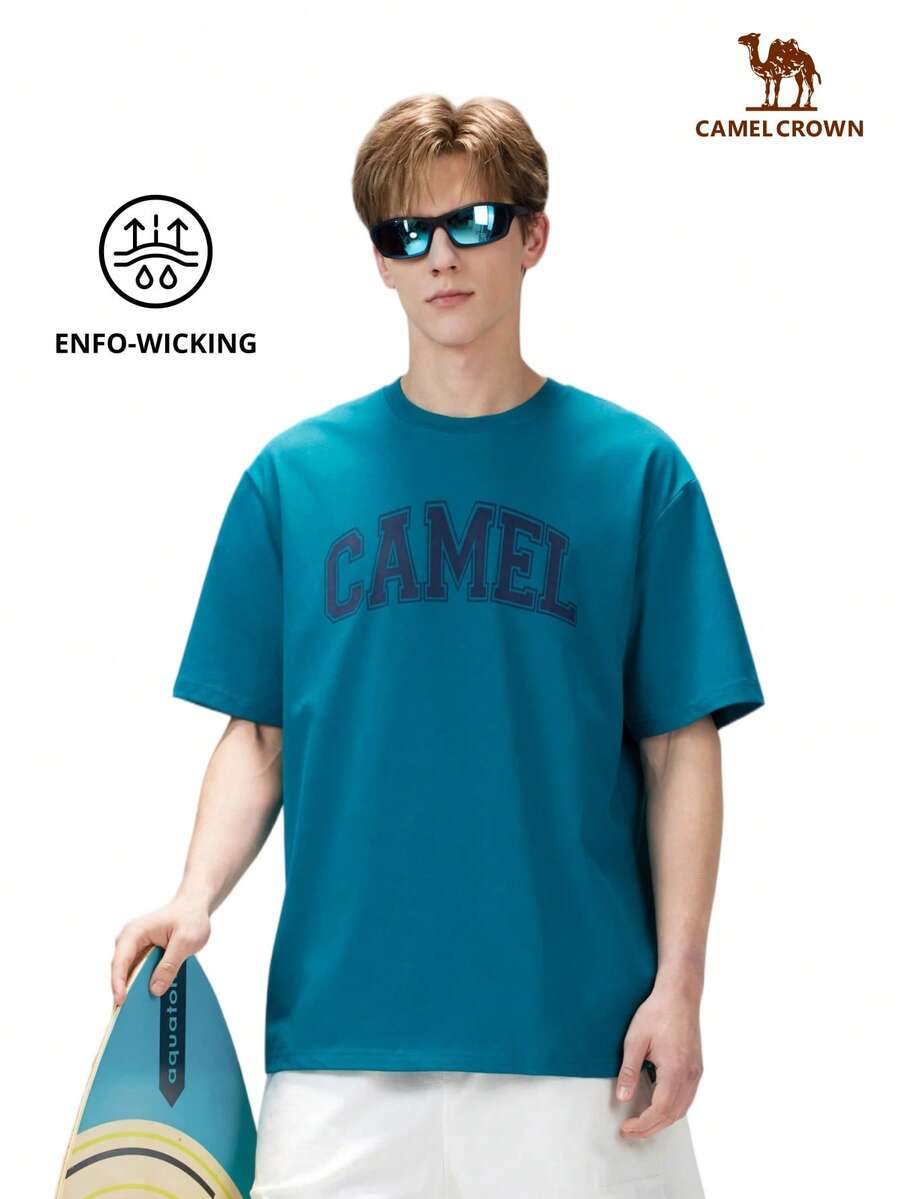CAMEL CROWN 男士户外运动短袖T恤,舒适透气速干,适合春夏穿着 - 冷翠綠 - 查看 1