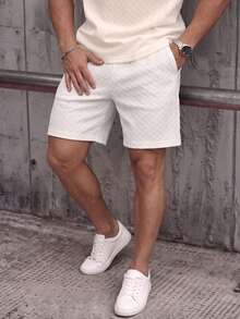 Teen Boys Textured Fabric Loose Fit Bermuda Shorts, Casual School/Commute Style, Spring/Summer - White - View 2