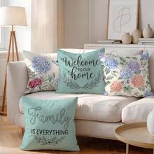 4pcs Hydrangea Butterfly And Floral Pattern Pillow Covers Without Inserts, Single-Sided Printed Pillow Covers, Suitable For Living Room Bedroom Home Decor, All-Season Pillow Covers - Multicolor - View 2