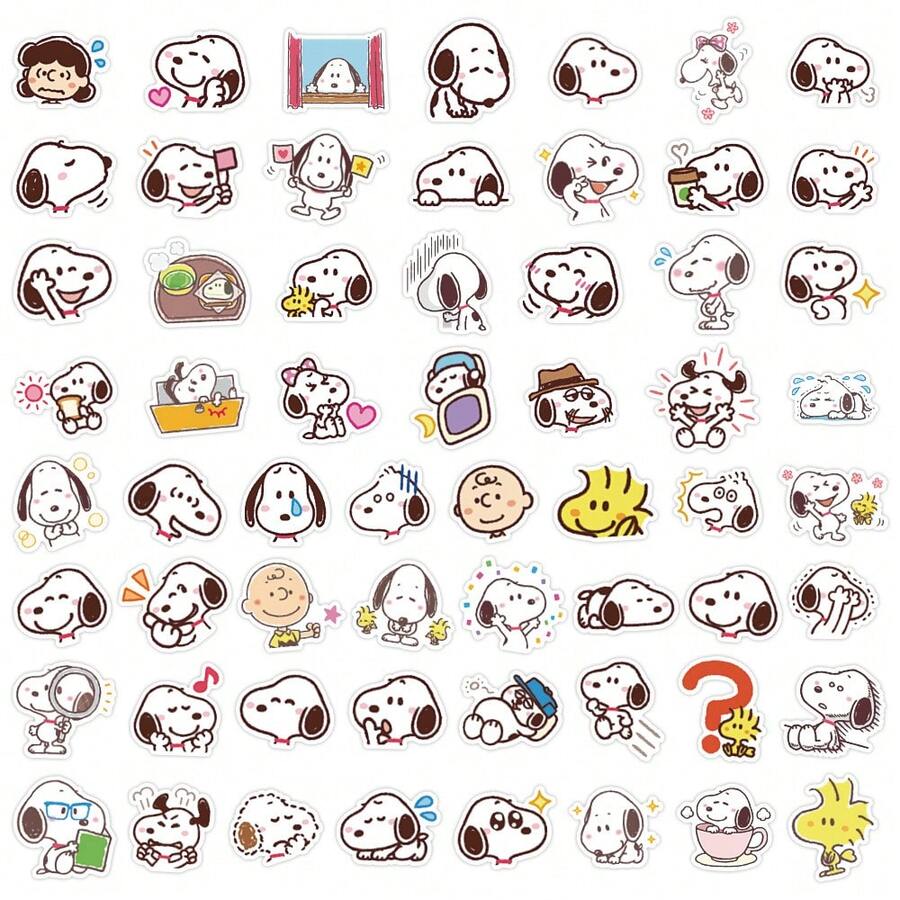 SNOOPY 60張卡通史努比塗鴉貼紙,手工剪貼簿素材,裝飾貼紙,送給粉絲、家人與朋友的完美小禮物 - 彩色 - 查看 1