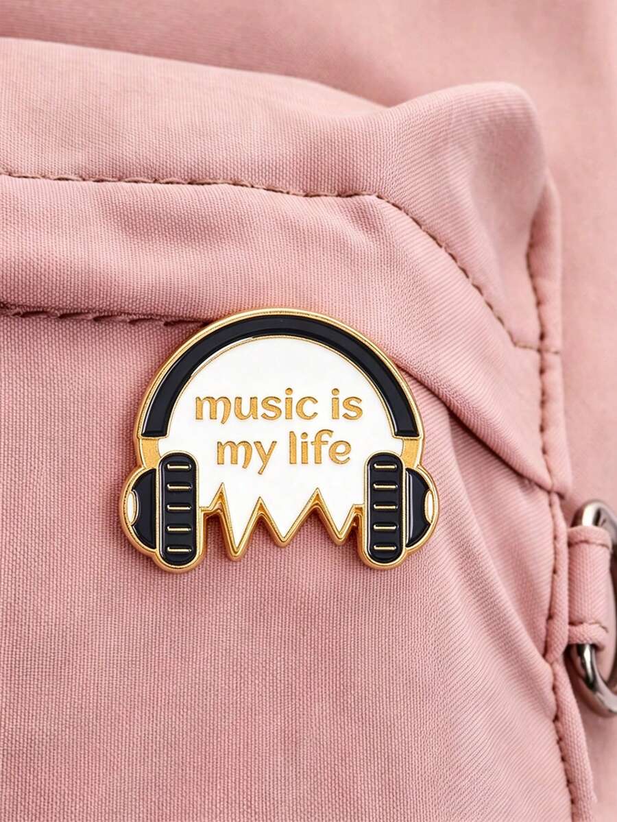 1件「Music Is My Life」琺瑯胸針徽章飾品禮物 鋅合金 - 彩色 - 查看 1