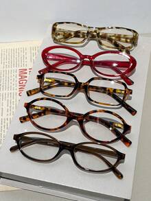 6pcs Leopard Print Plastic Multi-Color Geometric Full Frame Classic Men's And Women's Fashion Glasses Combination Fashion Glasses Frame Transparent Glasses Non Prescription Glasses, Suitable For All Face Shapes Holiday Gifts Carnival Parties Outdoor Clothing Fashion Accessories Glasses Set Gifts - 透明 - 查看 10