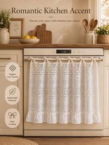 Vintage Lace Oven Door Curtain, 100% Polyester Kitchen Stove Cover With 6 Tie Straps, Decorative Ruffled Oven Handle Curtain For Farmhouse Kitchen Decor, 29.9 X 21.3 In - Multicolor - View 3
