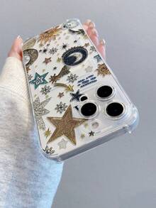 1 pieza Funda de teléfono TPU con ranura para tarjeta, patrón de pantalla completa de estrella, luna y sol, diseño creativo y personalizado, resistente a caídas, adecuada como regalo festivo, compatible con Apple 11 12 13 14 15 16pro/Promax/14 15 16plus/17/17pro, cubierta protectora de teléfono - Multicolor - Ver 3