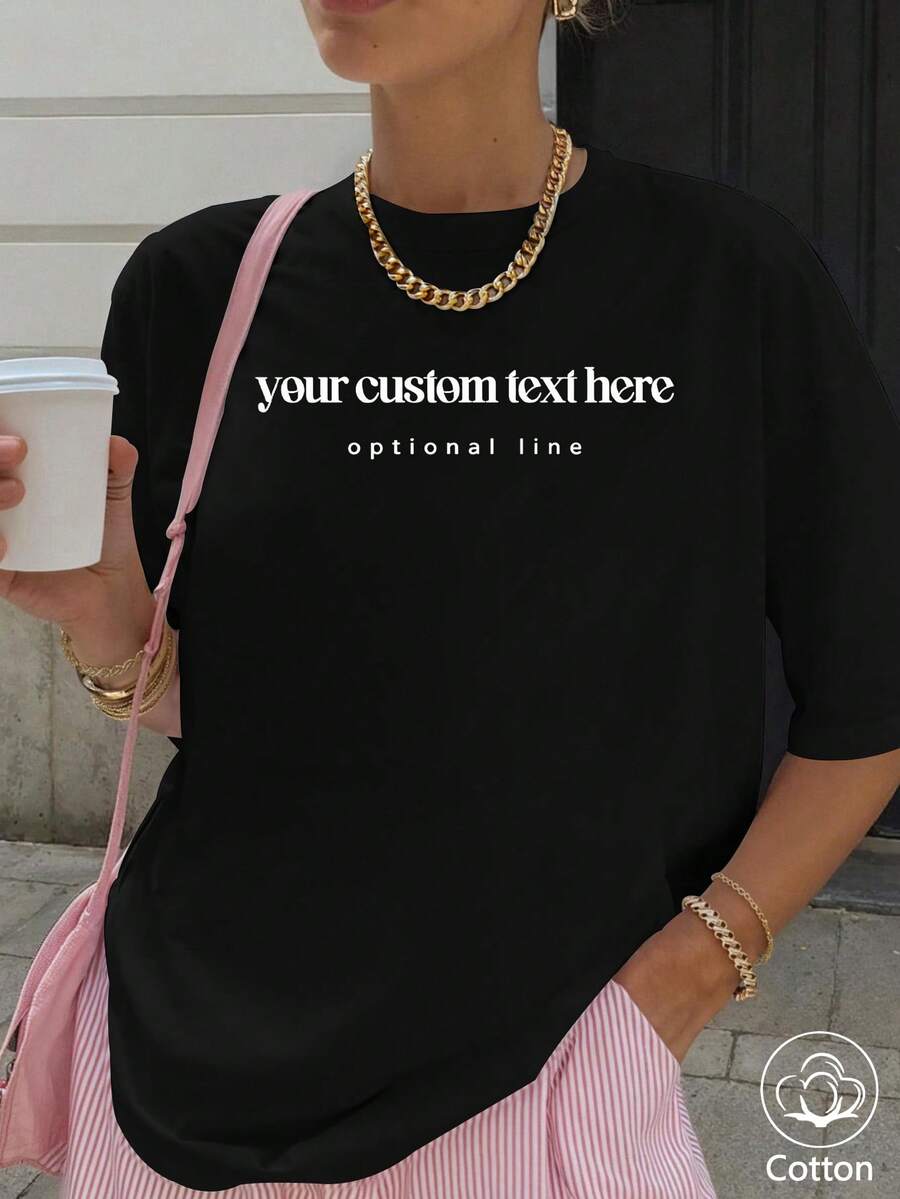 Women's Summer Short-Sleeve T-Shirt, Oversized Plus-Size Tee, Cotton Knit Fabric, Modern Urban Style - Black - View 1