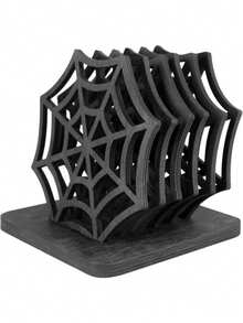 1/6pcs Halloween Spider Web Wooden Coasters, Creative Hollow Desktop Decor, Gothic Style Personalized Heat-Resistant Mats, Suitable For Party, Wedding, Birthday, Holiday, Home Decor, Halloween Party Supplies - View 1