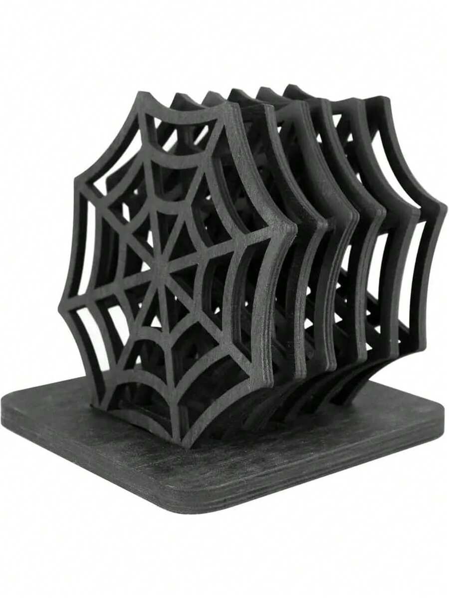 1/6pcs Halloween Spider Web Wooden Coasters, Creative Hollow Desktop Decor, Gothic Style Personalized Heat-Resistant Mats, Suitable For Party, Wedding, Birthday, Holiday, Home Decor, Halloween Party Supplies - View 1