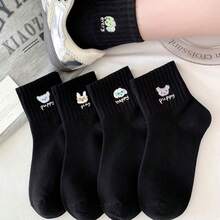 5 Pasang Kaos Kaki Kartun Hitam Tipis Lucu Gaya Jepang untuk Anak Perempuan, Musim Semi/Panas, Kaos Kaki Pendek Ins - Hitam - View 6
