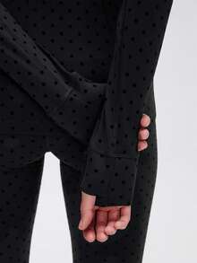 KyrLssu Women's Polka Dot Zipper Stand Collar Long Sleeve Slim Fit Pocket Jacket - Black - View 6