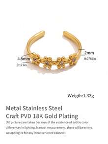 1 Pc 304 Stainless Steel 18K Gold Plated Dainty Adjustable Open Ring With Five Small Flowers Inlaid With MultiColor Rhinestones/Waterproof And Fade-R - Ring - View 6
