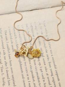 1pc Lucky Bee & Flower Letter Charm Necklace, Cute Bee & Flower Bracelet, English Name Letter Necklace - Gold - View 6