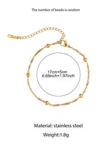 1pc Thin Chain Bracelet, Versatile All-Match Fine Bracelet Style With Scattered 3D Gold Bead Decor, Lazy European & American Luxury Elegant Style, Vintage Gold Color, Suitable For Yellow Skin Tone Women, Beach Vacation, Commute, Office, Date, Qixi Festival, New Year's Eve, Anniversary Gift Accessory - Bracelet - View 4