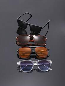 4 Pairs Casual Square Solid Color Plastic Full Frame Men's Glasses Set, Design, Minimalist Style, Suitable For Daily Life, Fishing, Street Photography, Golf, Dating Outfits And Other Occasions, Fashion Accessory, Fits All Face Shapes - Multicolor - View 2
